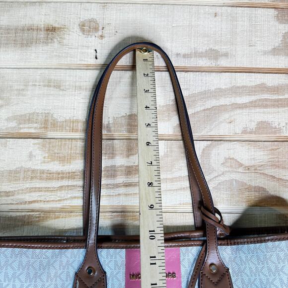 Michael Kors Eva Large Tote White/Ivory Pink Stripe Coated Canvas Purse Bag - Picture 11 of 13